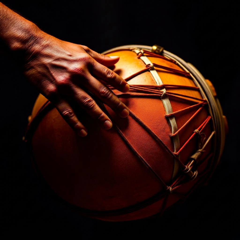 Close-up of hands on the dhol